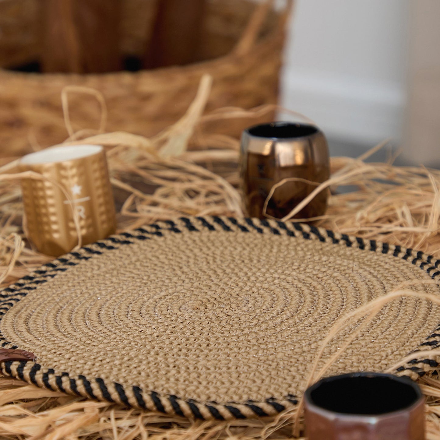 Handwoven Round Jute Placemat 13" Natural Fiber - Decor Akil