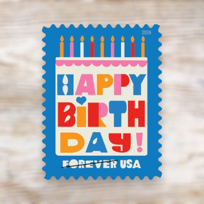 Happy Birthday 2026 Forever Postage Stamps Self-Adhesive Sheet for Birthday Cards and Invitations