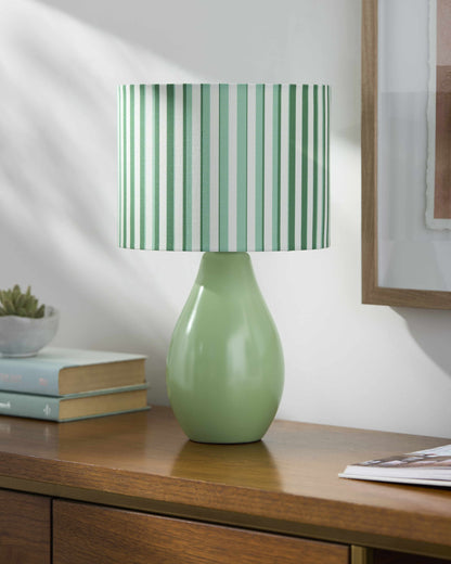 White Ceramic Table Lamp with Linen Shade - Decor Akil