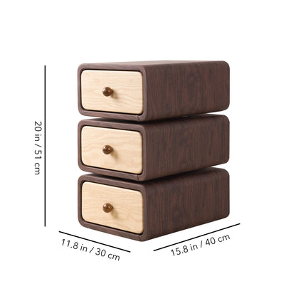 Rotatable 3-Tier Wooden Drawer Storage Cabinet – Stackable Nightstand Organizer - Decor Akil